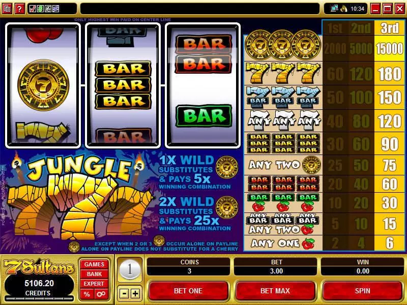 Jungle 7's Microgaming Slots - Main Screen Reels