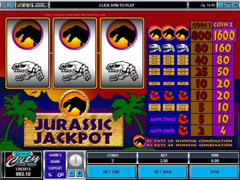 Jurassic Jackpot Microgaming Slots - Main Screen Reels
