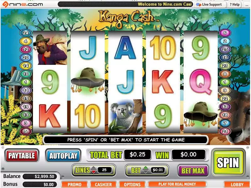 Kanga Cash Vegas Technology Slots - Main Screen Reels