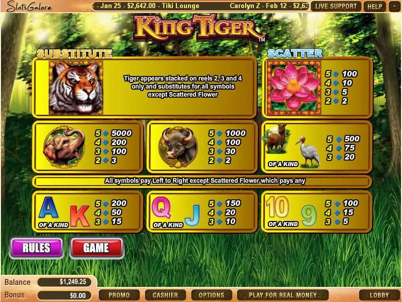 King Tiger WGS Technology Slots - Info and Rules