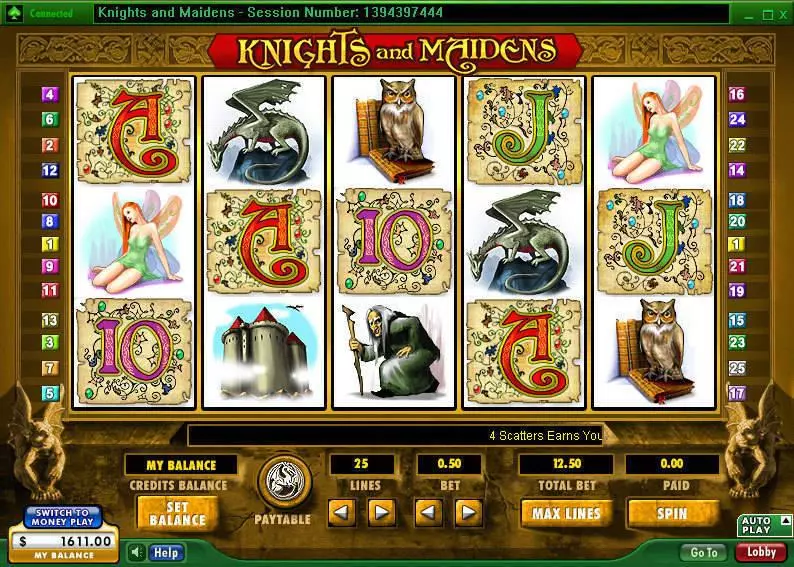 Knights and Maidens 888 Slots - Main Screen Reels