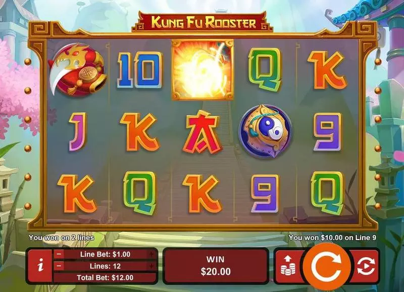 Kung Fu Rooster RTG Slots - Main Screen Reels