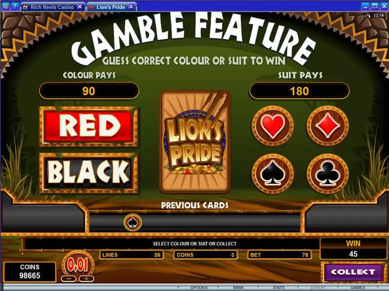 Lion's Pride Microgaming Slots - Gamble Screen