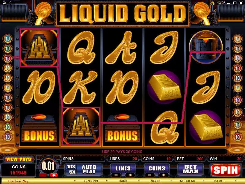 Liquid Gold Microgaming Slots - Main Screen Reels