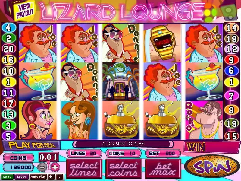Lizard Lounge Wizard Gaming Slots - Main Screen Reels