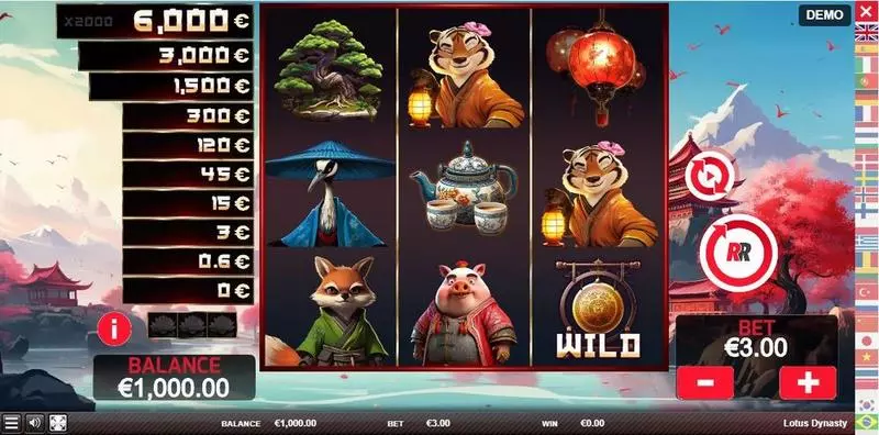 Lotus Dynasty Red Rake Gaming Slots - Main Screen Reels