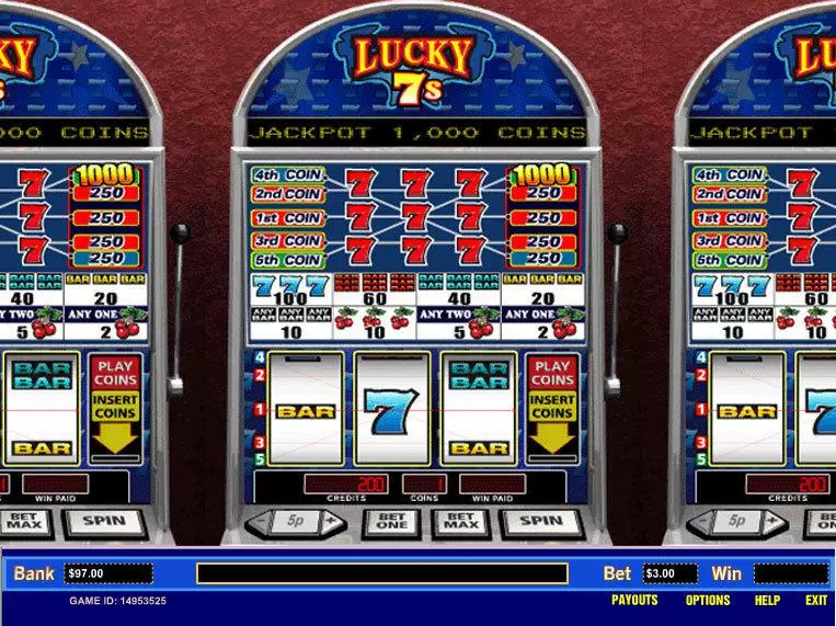 Lucky 7's 5 Line Parlay Slots - Main Screen Reels