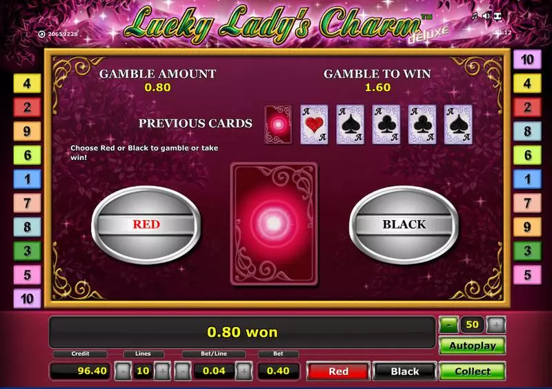 Lucky Lady's Charm - Deluxe Novomatic Slots - Gamble Screen