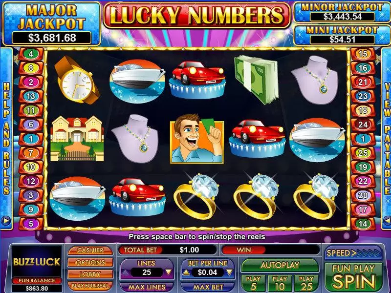 Lucky Numbers NuWorks Slots - Main Screen Reels