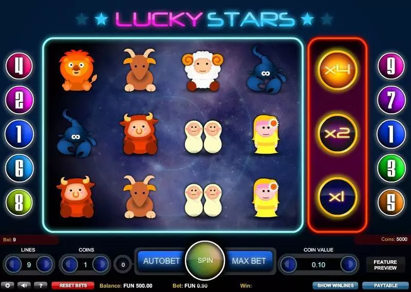 Lucky Stars 1x2 Gaming Slots - Main Screen Reels