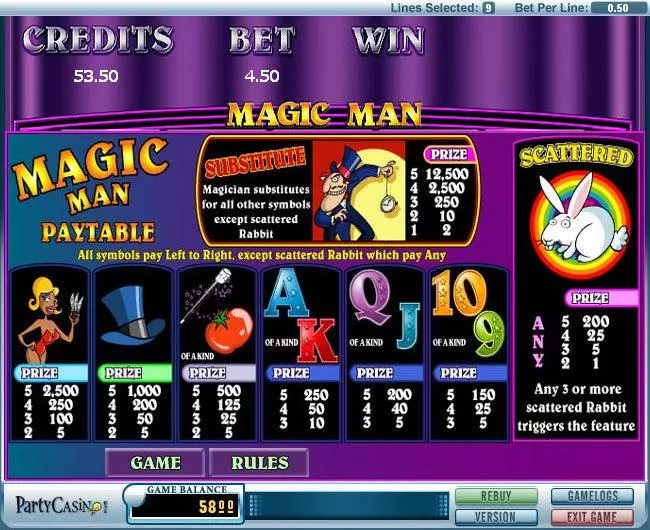 Magic Man bwin.party Slots - Info and Rules
