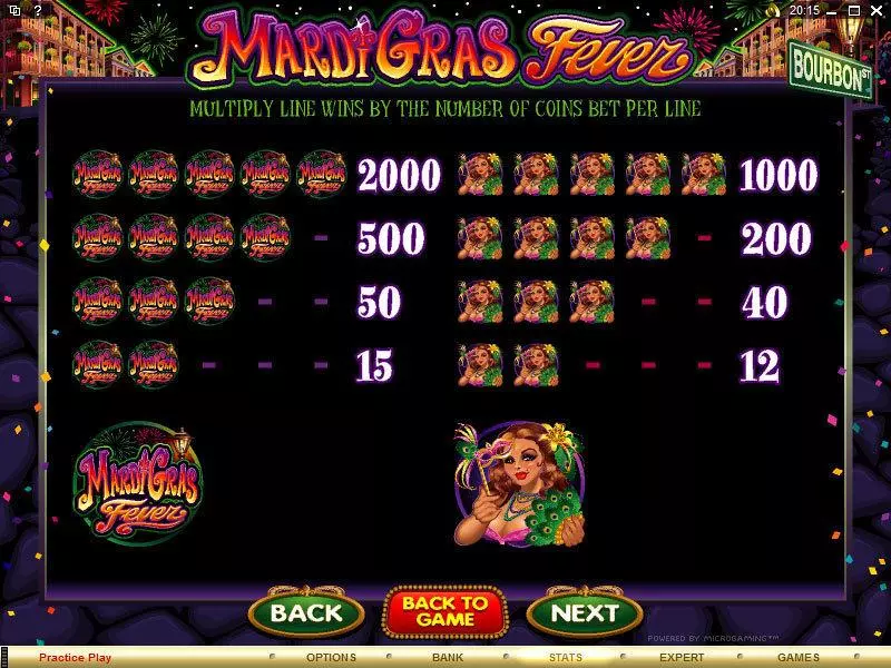 Mardi Gras Fever Microgaming Slots - Info and Rules