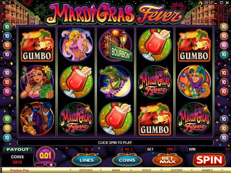 Mardi Gras Fever Microgaming Slots - Main Screen Reels