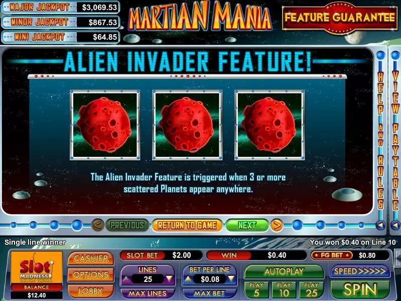 Martian Mania NuWorks Slots - Info and Rules