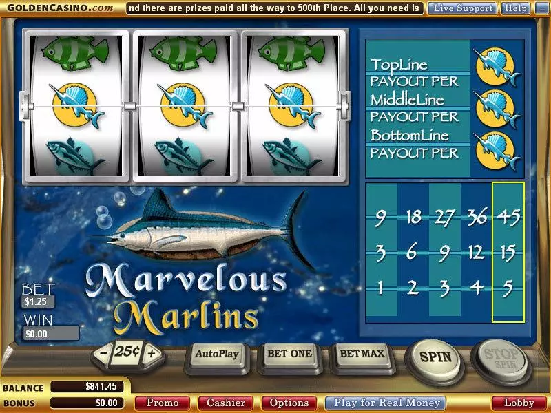 Marvelous Marlins WGS Technology Slots - Main Screen Reels