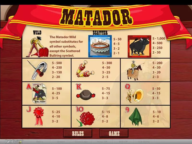 Matador bwin.party Slots - Info and Rules