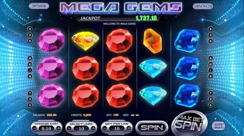 Mega Gems BetSoft Slots - Introduction Screen
