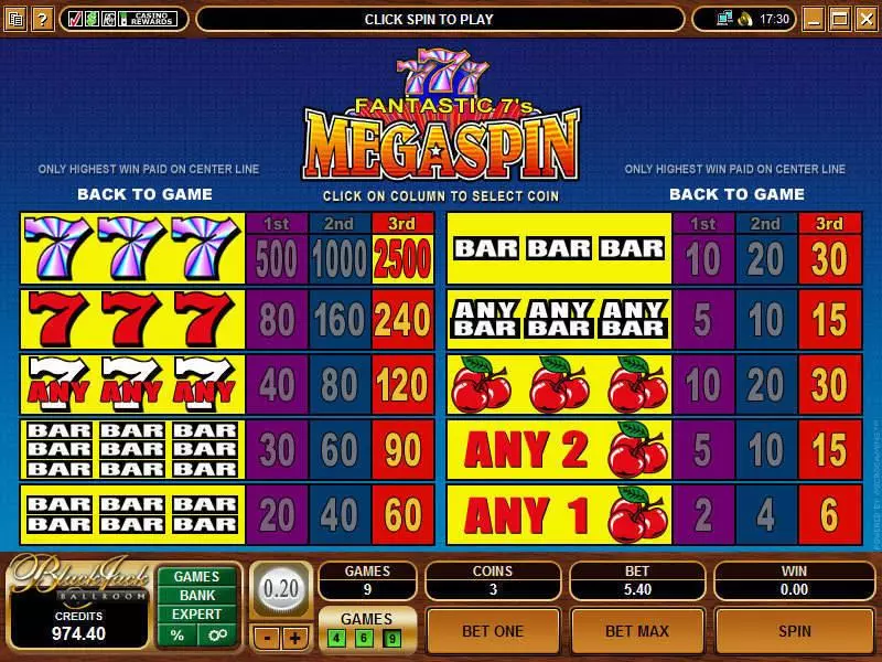 Mega Spin - Fantastic Sevens Microgaming Slots - Info and Rules