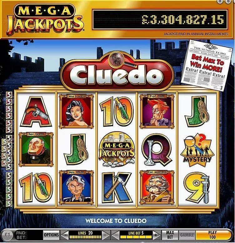 MegaJackpots Cluedo Free Spin Mystery IGT Slots - Introduction Screen