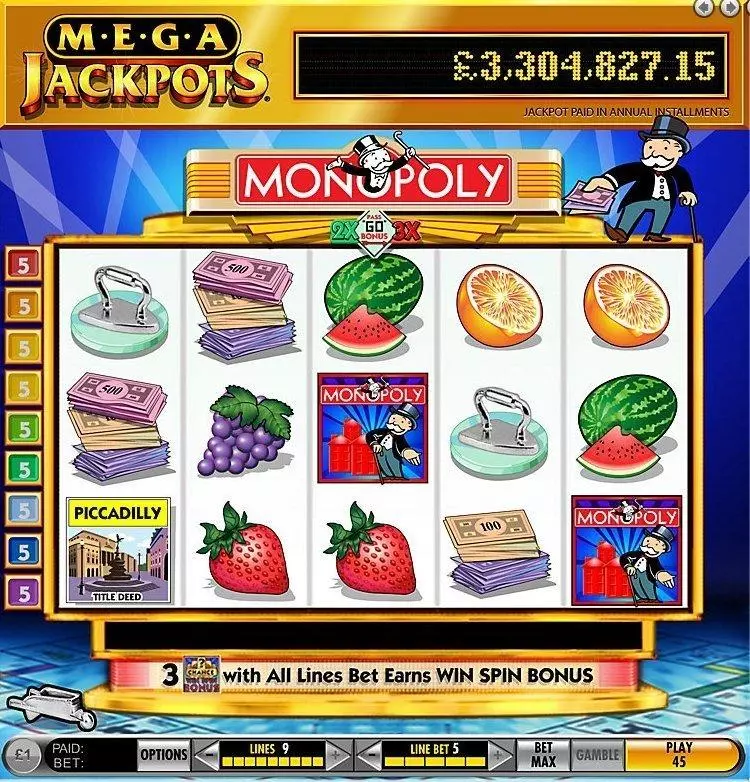 MegaJackpots Monopoly Pass Go IGT Slots - Introduction Screen