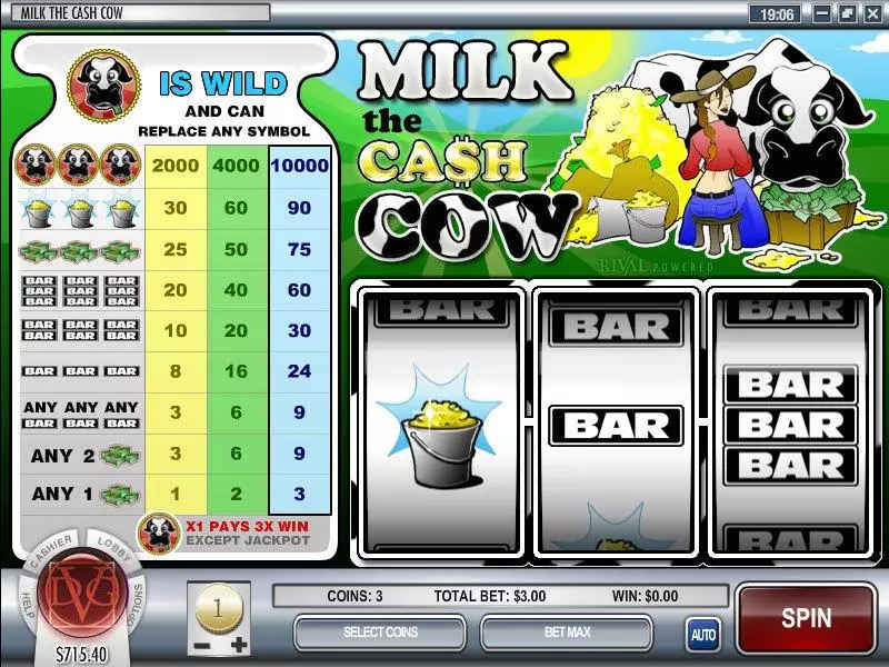 Milk the Cash Cow Rival Slots - Main Screen Reels