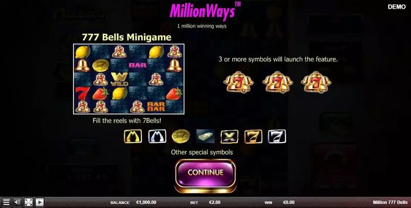 Million 777 Bells Red Rake Gaming Slots - Introduction Screen