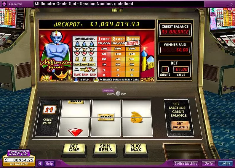 Millionaire Genie 888 Slots - Main Screen Reels