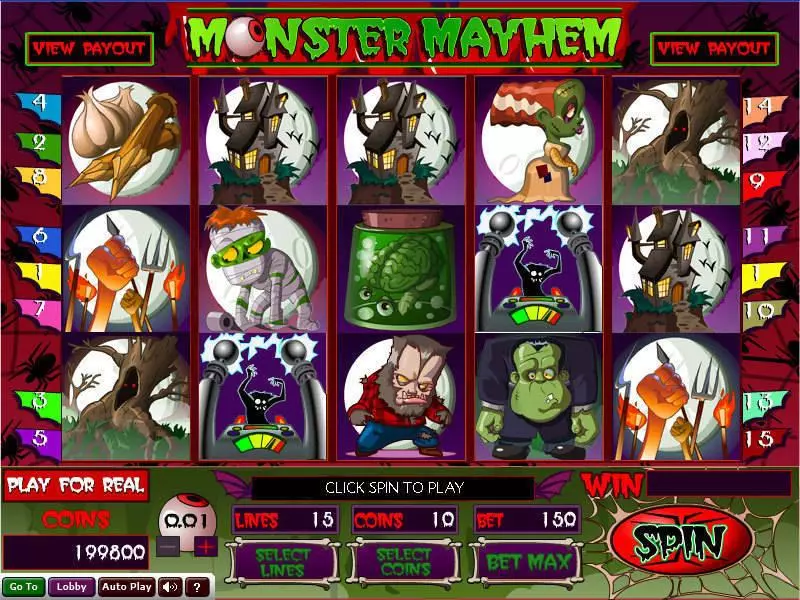 Monster Mayhem Wizard Gaming Slots - Main Screen Reels