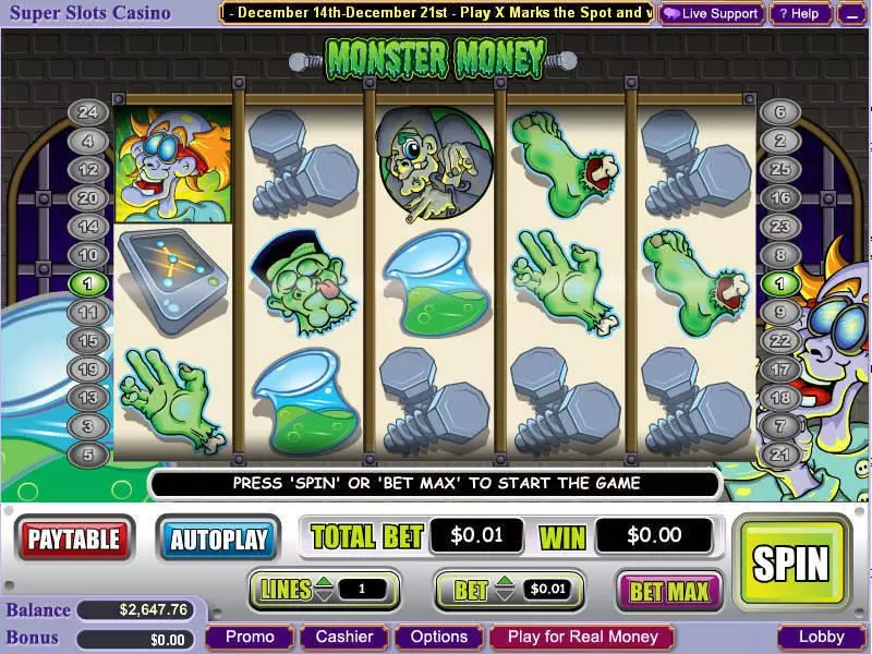 Monster Money WGS Technology Slots - Main Screen Reels