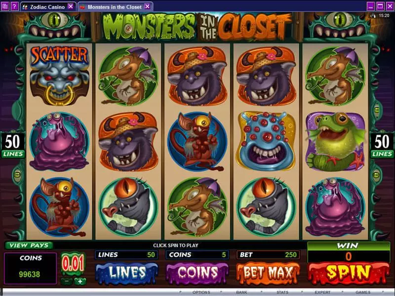 Monsters in the Closet Microgaming Slots - Main Screen Reels