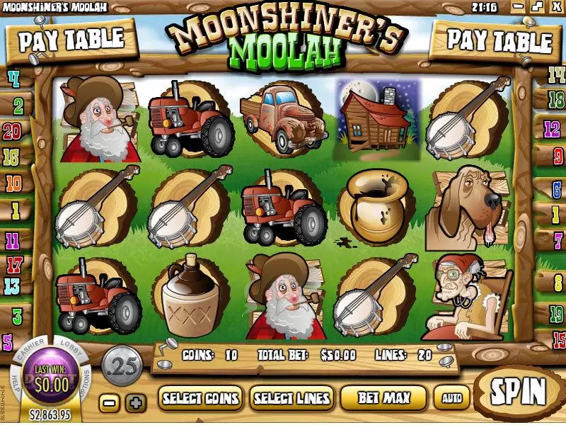 Moonshiners Moolah Rival Slots - Main Screen Reels