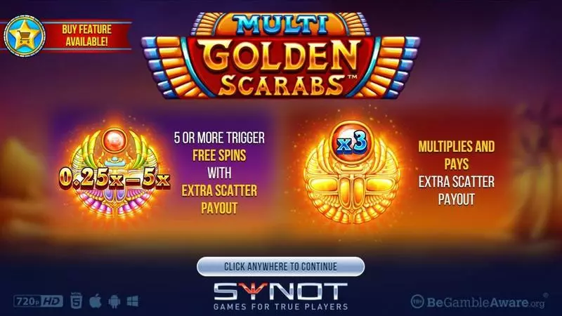 Multi Golden Scarab Synot Games Slots - Introduction Screen