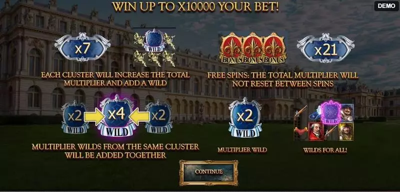 Musketeers 1 Wild for All Red Rake Gaming Slots - Info and Rules