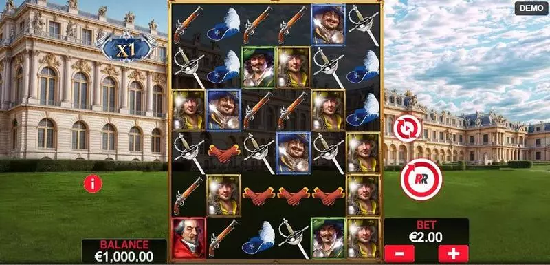 Musketeers 1 Wild for All Red Rake Gaming Slots - Main Screen Reels