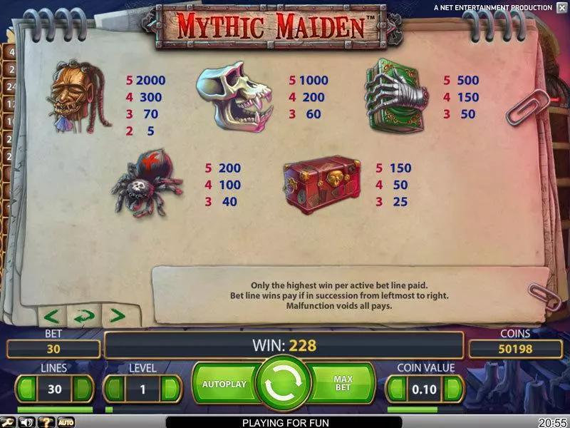 Mythic Maiden NetEnt Slots - Info and Rules