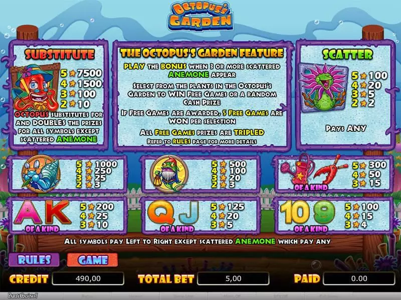 Octopus's Garden bwin.party Slots - Info and Rules
