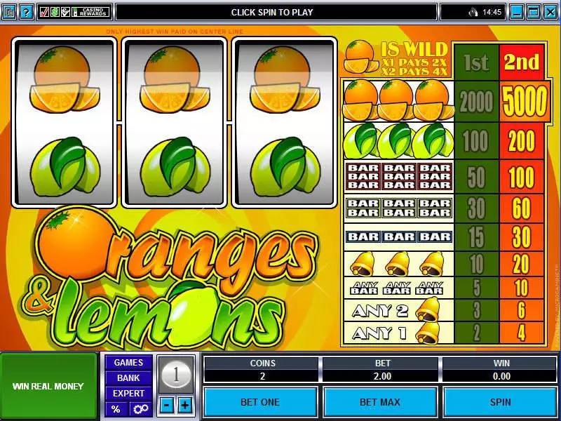 Oranges and Lemons Microgaming Slots - Main Screen Reels
