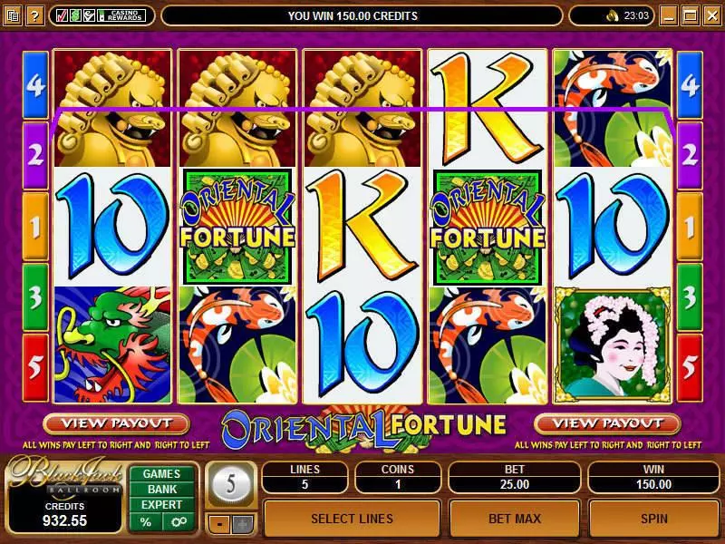 Oriental Fortune Microgaming Slots - Main Screen Reels