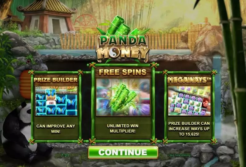 Panda Money Big Time Gaming Slots - Introduction Screen