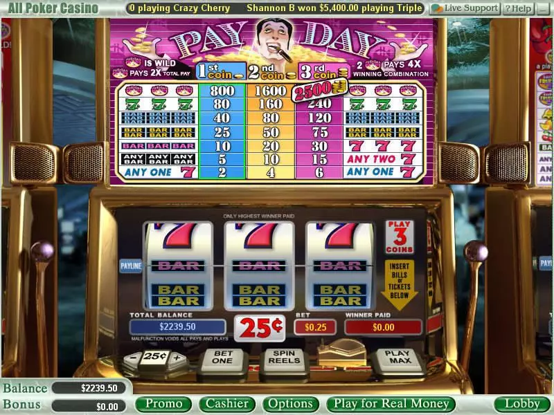Pay Day WGS Technology Slots - Main Screen Reels