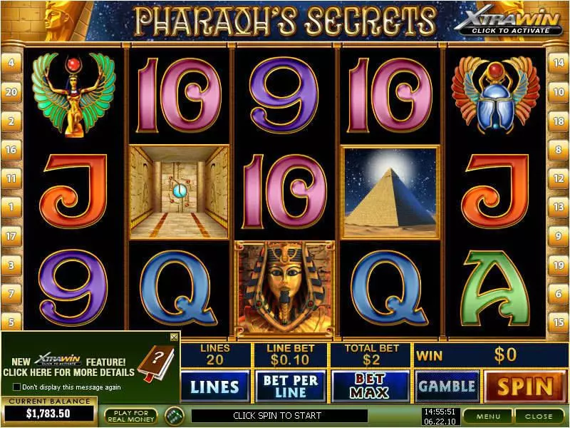 Pharaoh's Secrets PlayTech Slots - Main Screen Reels