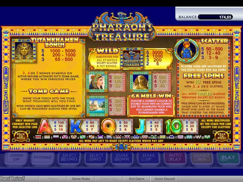 Pharaoh's Treasure bwin.party Slots - Info and Rules