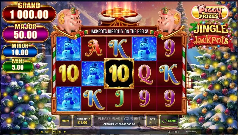 Piggy Prizes - Jingle Jackpots Greentube Slots - Main Screen Reels