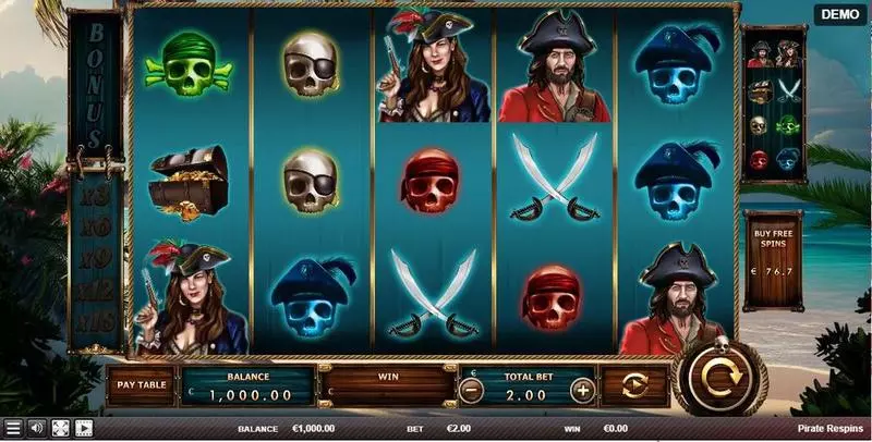 Pirate Respin Red Rake Gaming Slots - Main Screen Reels