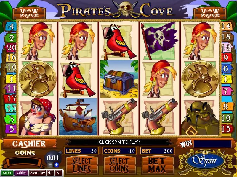 Pirate's Cove Wizard Gaming Slots - Main Screen Reels
