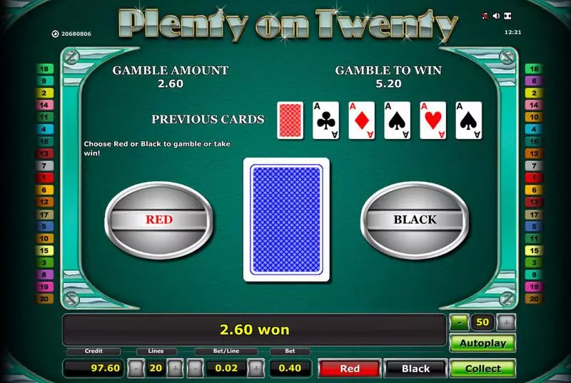 Plenty on Twenty Novomatic Slots - Gamble Screen