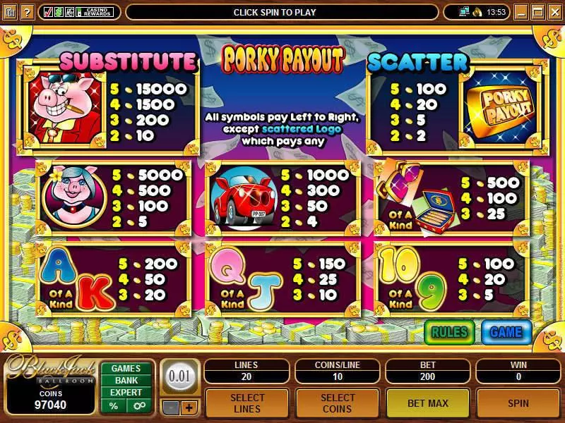 Porky Payout Microgaming Slots - Info and Rules