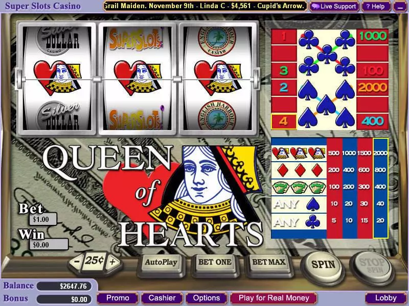 Queen of Hearts Vegas Technology Slots - Main Screen Reels