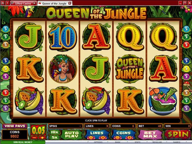 Queen of the Jungle Microgaming Slots - Main Screen Reels
