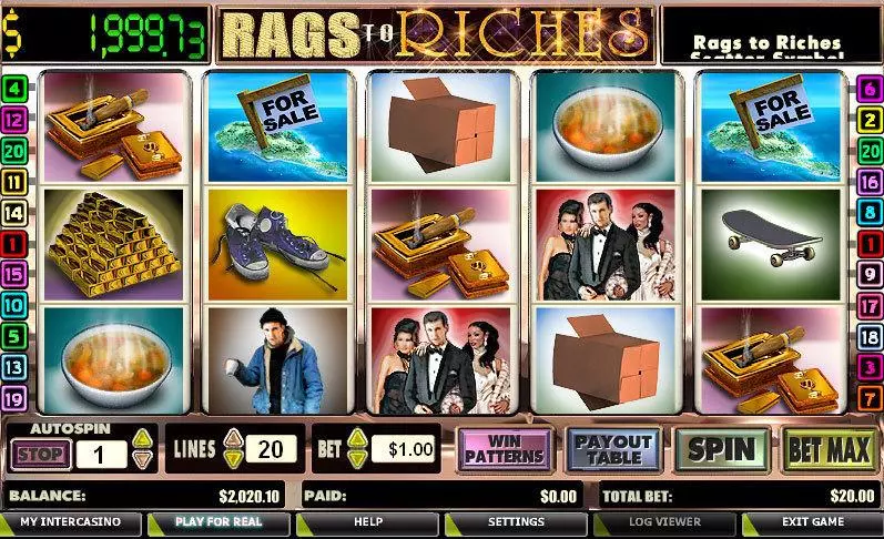 Rags to Riches 20 Lines CryptoLogic Slots - Main Screen Reels